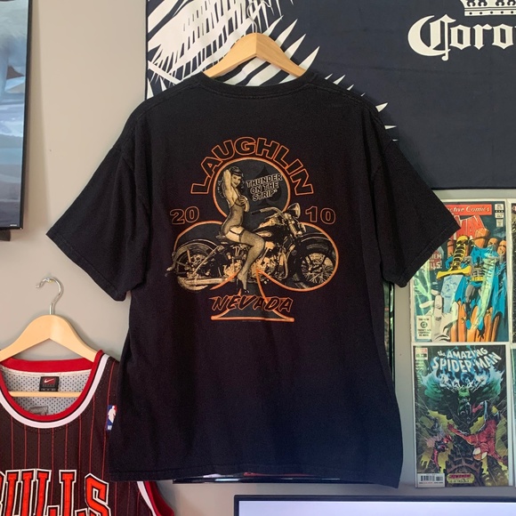 Laughin Nevada Pin-Up Motorcycle T-shirt - Picture 1 of 7